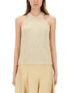 Fabiana Filippi Cotton Knit Tank Top With Sequins In Beige