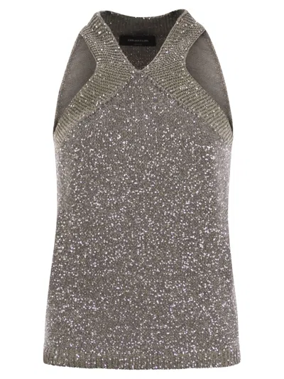 Fabiana Filippi Cotton Knit Tank Top With Sequins In Grey