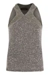 Fabiana Filippi Cotton Knit Tank Top With Sequins In Grey