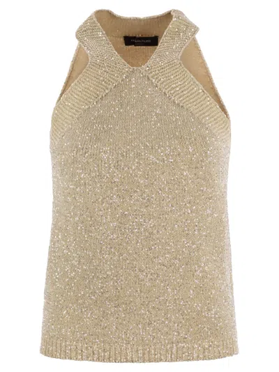FABIANA FILIPPI COTTON KNIT TANK TOP WITH SEQUINS
