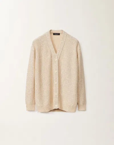 Fabiana Filippi Cotton Knitted Cardigan With Sequins In Vanilla