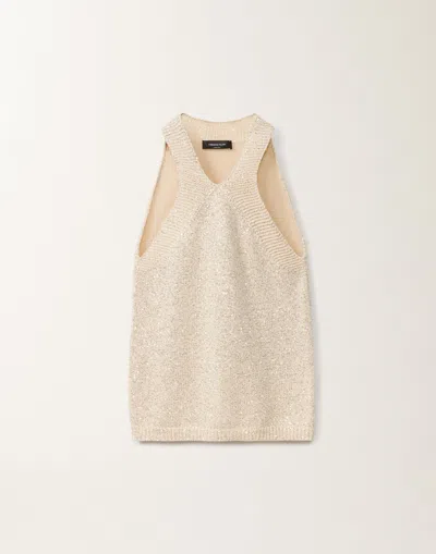 Fabiana Filippi Cotton Knit Tank Top With Sequins In Yellow