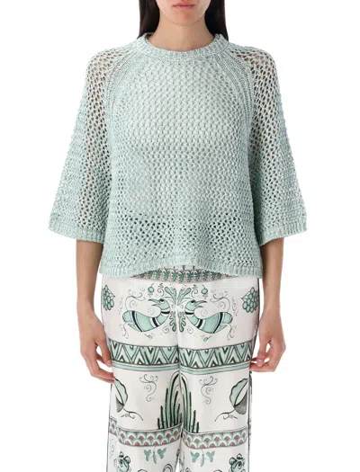Fabiana Filippi Open Knit Short-sleeved Sweater In Blue