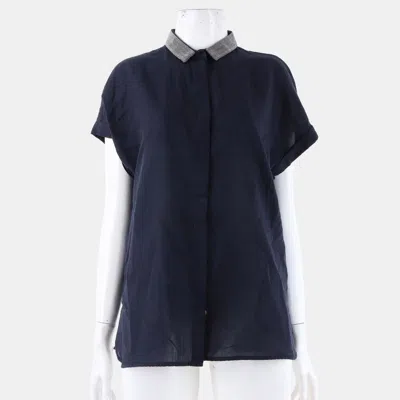 Pre-owned Fabiana Filippi Cotton Navy Short Sleeves Top Xs In Blue