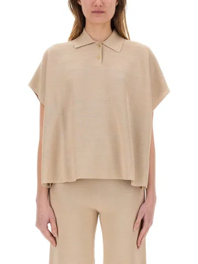 Fabiana Filippi Oversized Cotton Polo Shirt In Beige