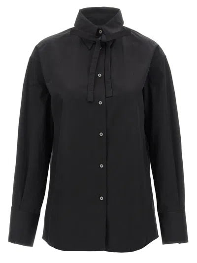 Fabiana Filippi Cotton Poplin Shirt With Knotted Lace Collar In Black