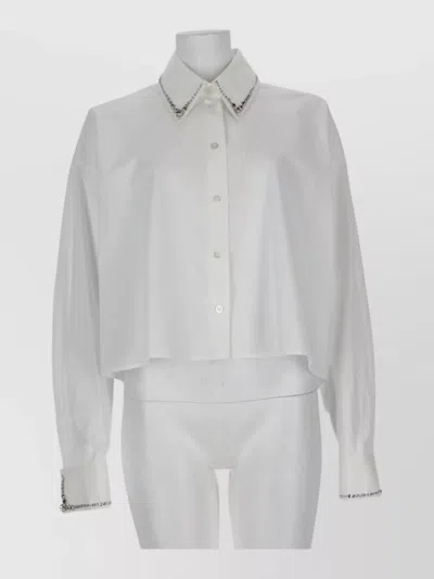 Fabiana Filippi Cropped Embellished Collar White Cotton Shirt In Gray