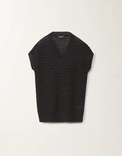 Fabiana Filippi Cotton Sweater With Sequins In Blue