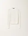 Fabiana Filippi Open-knit Crew Neck Long Sleeve Sweater In White