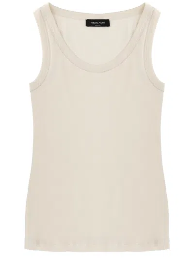 Fabiana Filippi Ribbed Cotton Tank Scoop Neck Top In Neutral