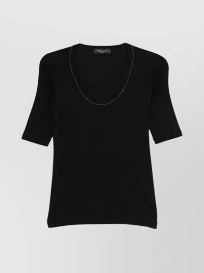 Fabiana Filippi Cotton Top With V-neck And Contrast Stitching In Black