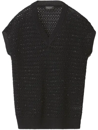 Fabiana Filippi Cotton And Linen Vest With Sequins In Black