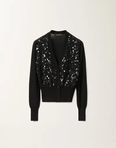 Fabiana Filippi Cotton Wool Cropped Cardigan Wih Sequin Embroidery In Black