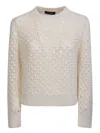 Fabiana Filippi White Crewneck Sweater With Ribbed Trim In Tricot Wool Blend Woman In White