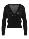 Fabiana Filippi V-neck Wool Blend Cardigan With Front Sequins Detail In Black