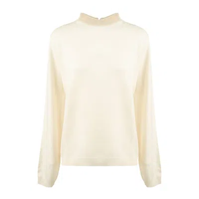 Fabiana Filippi Cream Virgin Wool Sweater With Monile Collar In White