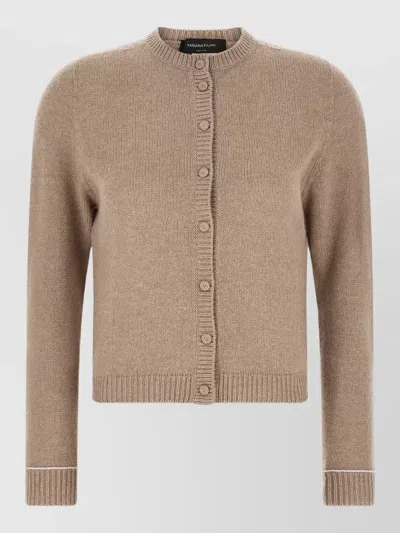 Fabiana Filippi Crew Neck Cardigan Covered Buttons Long Sleeves In Brown