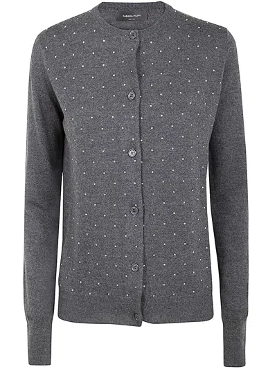 Fabiana Filippi Crew Neck Cardigan With Embroidery In Gray