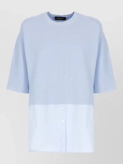 Fabiana Filippi Crew Neck Cotton Sweater Shirt Detail Hem In Blue