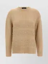 Fabiana Filippi Crew Neck Knit Sweater With Textured Insert In Brown