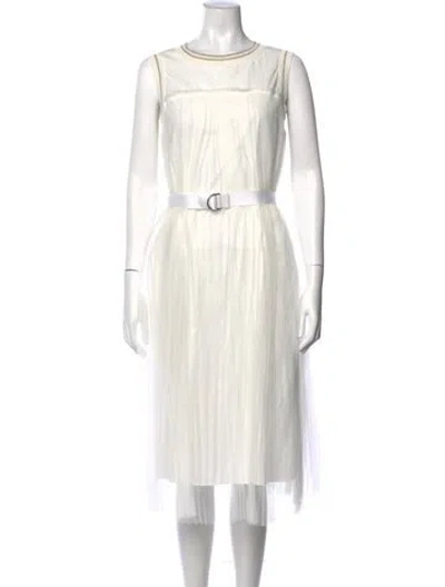 Pre-owned Fabiana Filippi Crew Neck Midi Length Dress In White