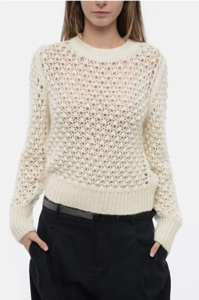 Fabiana Filippi Crew Neck Openwork Wool Blend Sweater In White