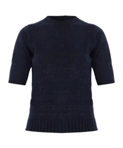 Fabiana Filippi Crew Neck Short-sleeved Knit Sweater In Blue