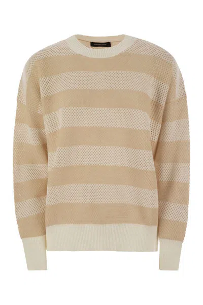 Fabiana Filippi Crew-neck Sweater In Wool And Cotton In Beige
