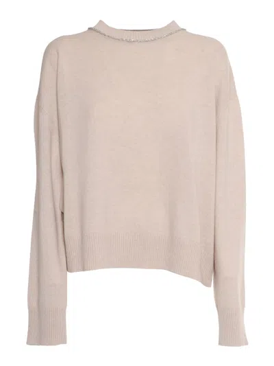 FABIANA FILIPPI CREW NECK SWEATER WITH SEQUIN TRIM DETAIL