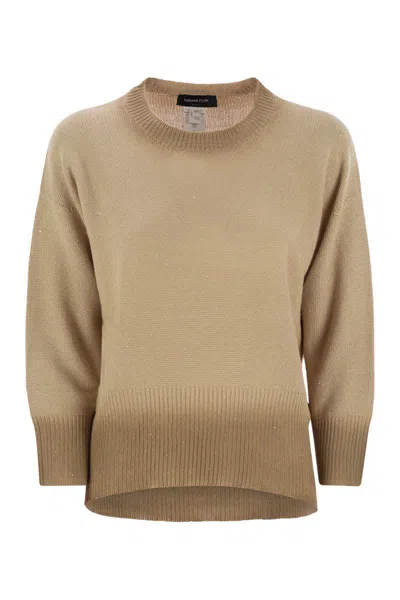 Fabiana Filippi Crew-neck Sweater With Sequins In Beige
