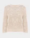 Shop Fabiana Filippi Crewneck Cotton Mesh Knit Sweater In Biancogreige