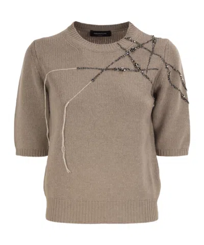 Fabiana Filippi Rhinestone-embellished Embroidered Sweater In Brown