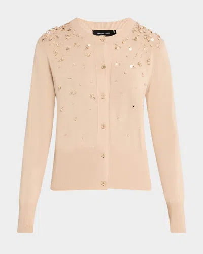 Fabiana Filippi Crewneck Sequin Degrade Cardigan In Beige Over