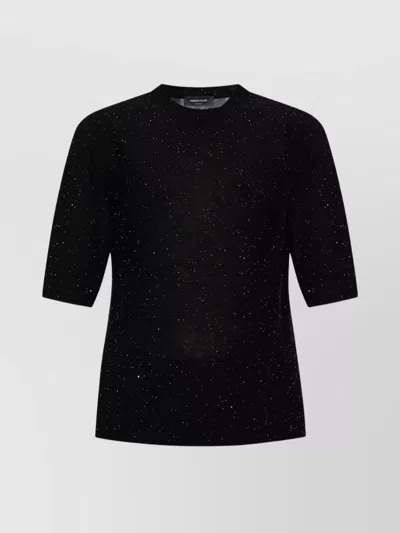 FABIANA FILIPPI CREWNECK WOOL TOP SHORT SLEEVES SPARKLING FINISH