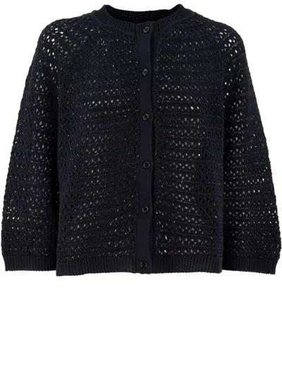 Fabiana Filippi Crochet Buttoned Cardigan In Blu Notte