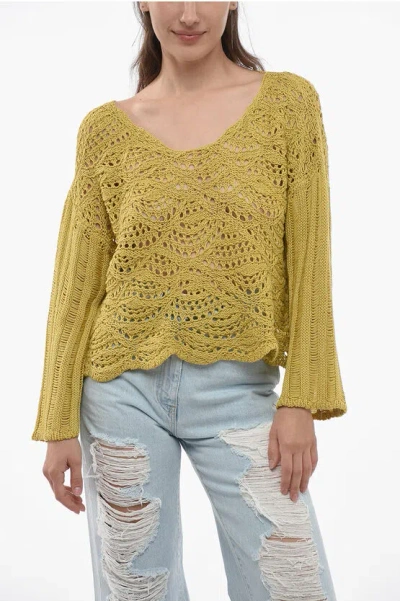 Fabiana Filippi Crochet Cotton Crop Sweater In Green