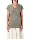Fabiana Filippi Crochet Cotton Sweater With Sequins In Brown