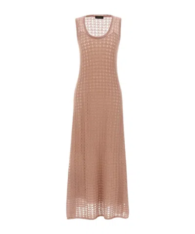 Fabiana Filippi Sleeveless Knit Dress Round Neckline In Brown