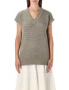 Fabiana Filippi Crochet Knit Top With V-neck In Gray