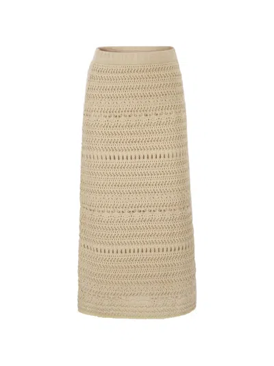 Fabiana Filippi Pencil Skirt In Wool And Cotton With Sequins In Neutral