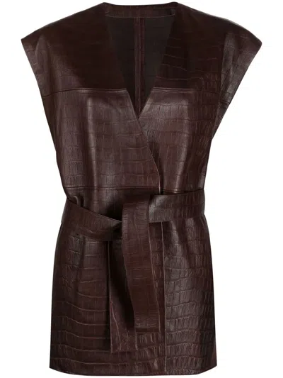 Fabiana Filippi Crocodile-embossed Leather Gilet In Brown