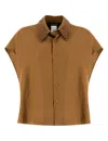 Fabiana Filippi Cropped Blouse With Embroidered Collar And Button-down Front In Brown