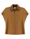 Fabiana Filippi Cropped Blouse With Embroidered Collar And Button-down Front In Brown