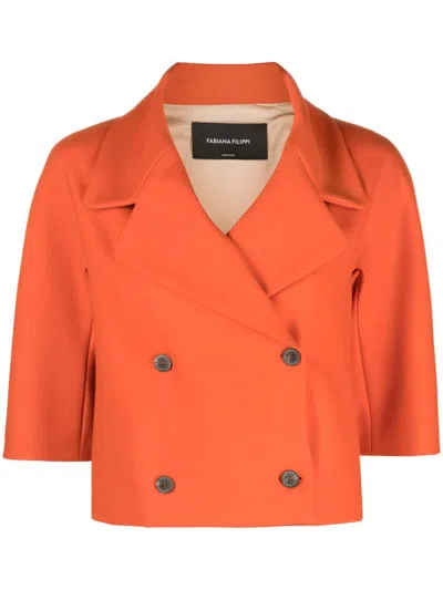Fabiana Filippi Double-breasted Boxy Stretch Wool Blazer In Arancio