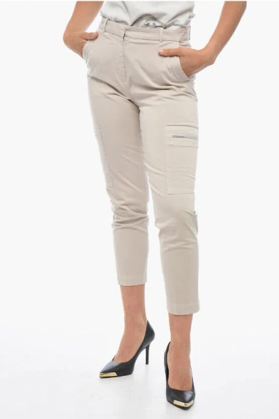 Fabiana Filippi Cropped Fit Stretch Cotton Cargo Pants In Beige