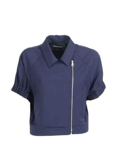 Fabiana Filippi Tech Wool Short Sleeve Bomber In Blue
