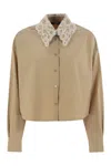 Fabiana Filippi Cropped Shirt With Lace Collar In Beige
