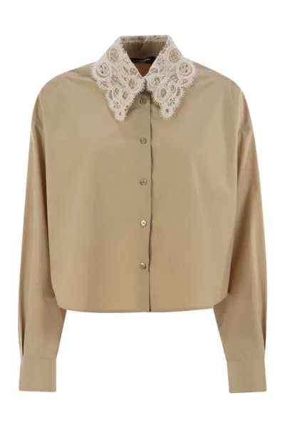 Fabiana Filippi Cropped Shirt With Lace Collar In Beige
