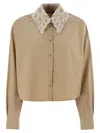 Fabiana Filippi Cropped Shirt With Lace Collar In Sand
