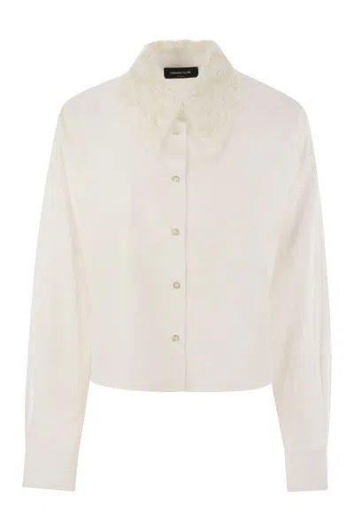 Fabiana Filippi Cropped Shirt With Lace Collar In Neutral